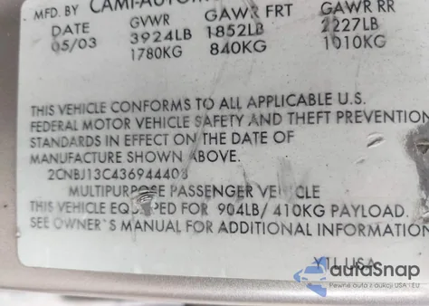 2003 Chevrolet Tracker Hard Top Base from USA, damaged, VIN 2CNBJ13C436944408